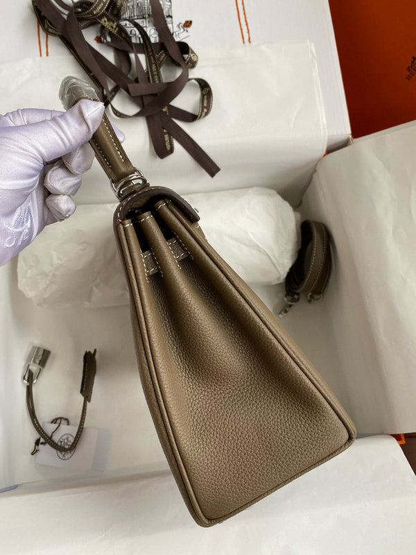 HM KELLY 28CM MARRONE TOGO ARGENTO HARDWARE