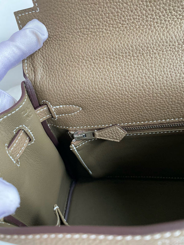 HM KELLY 28CM MARRONE TOGO ARGENTO HARDWARE