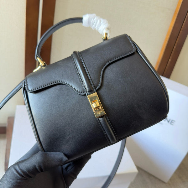 MINI 16 BAG 18CM IN SATINATED CALFSKIN BLACK