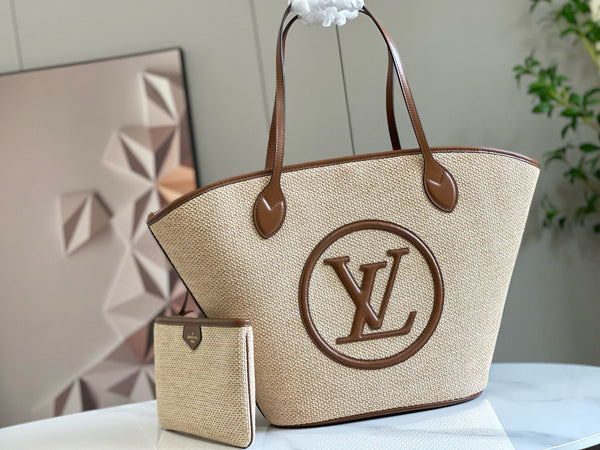 LV saint jacques 22cm tote bag basket raffia brown leather