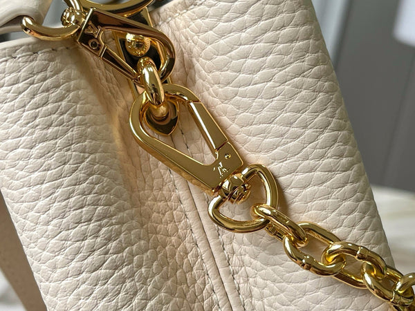 CAPUCINES MINI 21 CREAM CLOUD BLUE TAURILLON GOLD HARDWARE