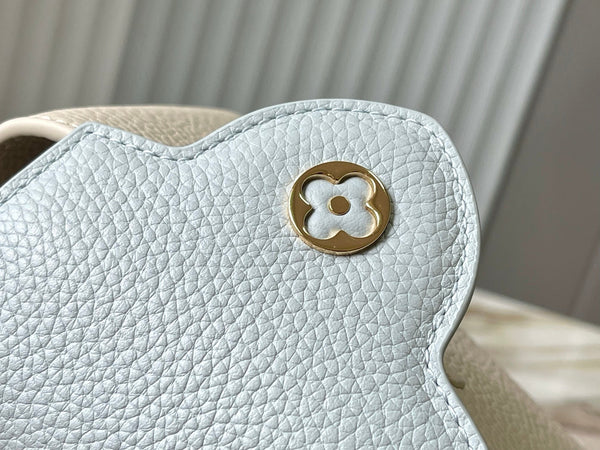 CAPUCINES MINI 21 CREAM CLOUD BLUE TAURILLON GOLD HARDWARE