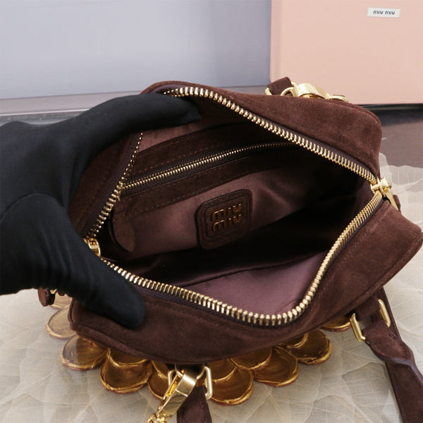 MIU SUEDE BEAU BAG 22 IN COCOA BROWN
