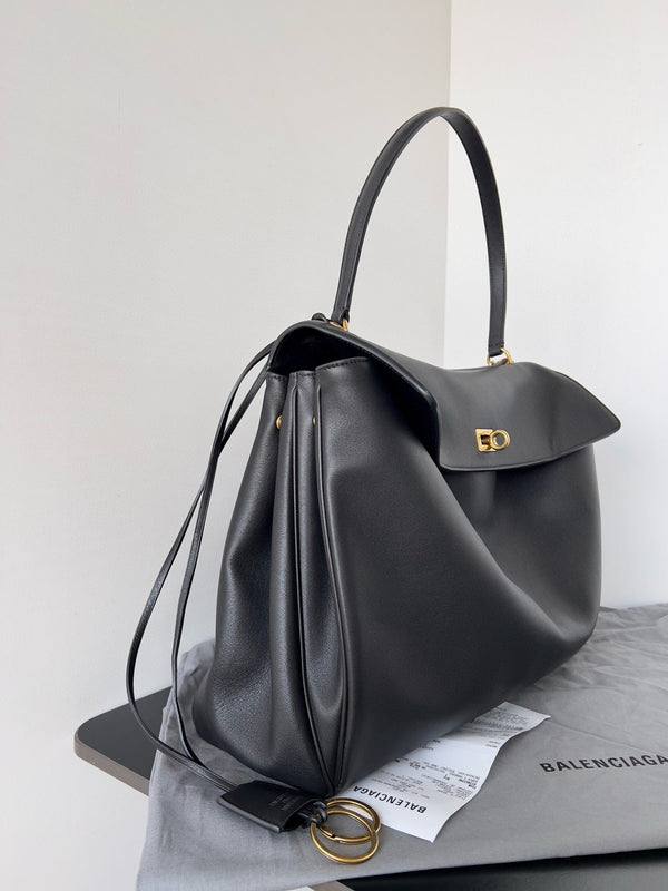Balencia Tote Bag Black Calfskin Gold Hardware