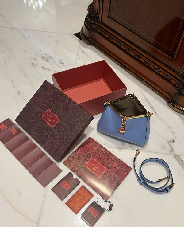 Etro Medium Vela Bag 28cm Blue Calfskin