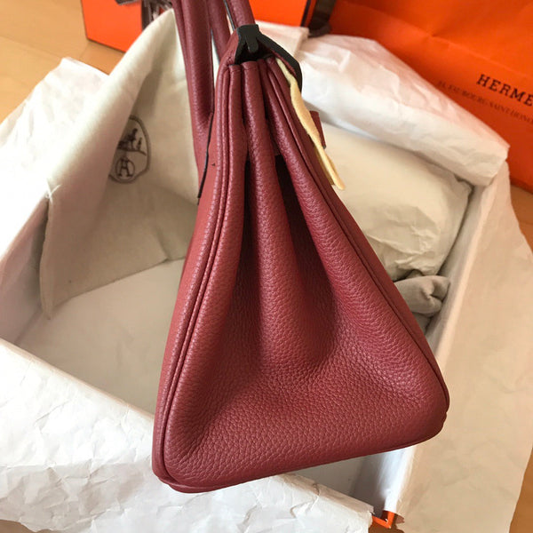 HM BIRKIN 25CM ROSSO VINO PELLE TOGO FERRAMENTA ORO