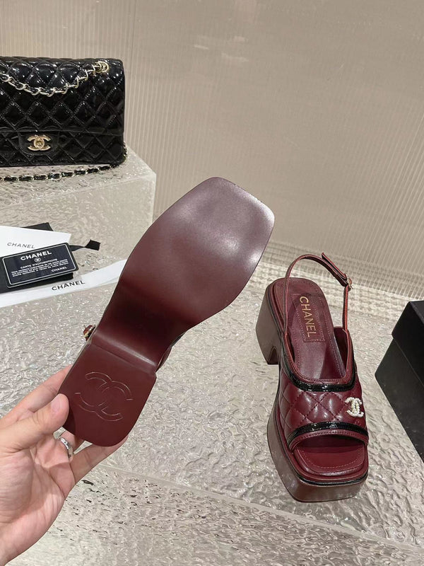 sandalo slingback con plateau cc in pelle di vitello bordeaux