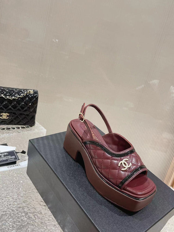 sandalo slingback con plateau cc in pelle di vitello bordeaux