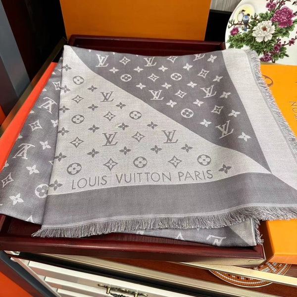 All About LV Monogram Scarf Gray Wool
