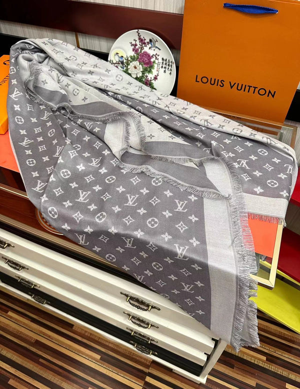 All About LV Monogram Scarf Gray Wool