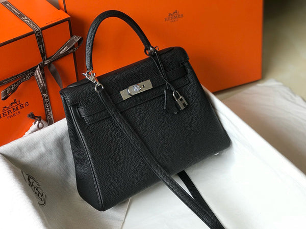 HM KELLY BLACK TOGO LEATHER SILVER HARDWARE