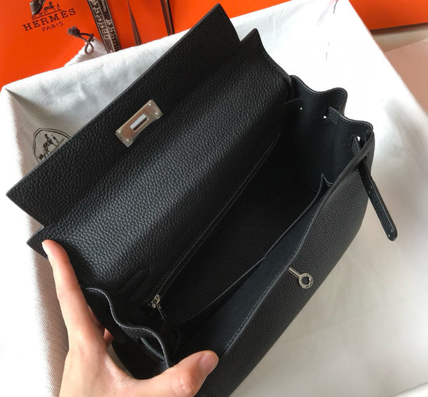 HM KELLY BLACK TOGO LEATHER SILVER HARDWARE