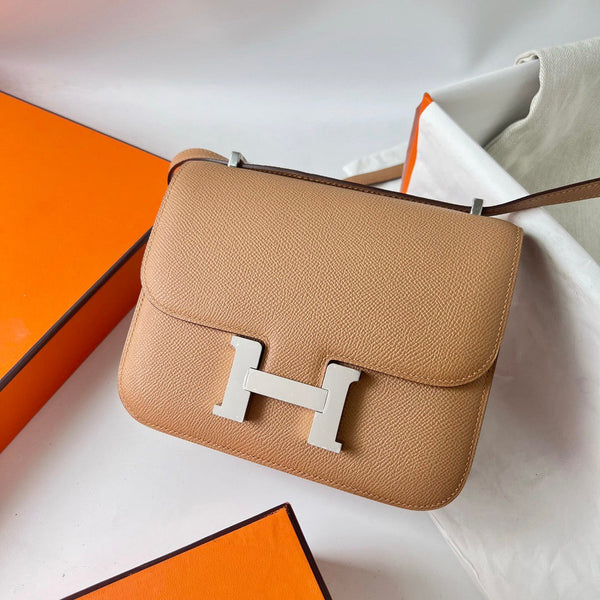 Borsa HM Constance Beige Scuro Epsom Hardware Argento