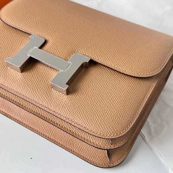 Borsa HM Constance Beige Scuro Epsom Hardware Argento
