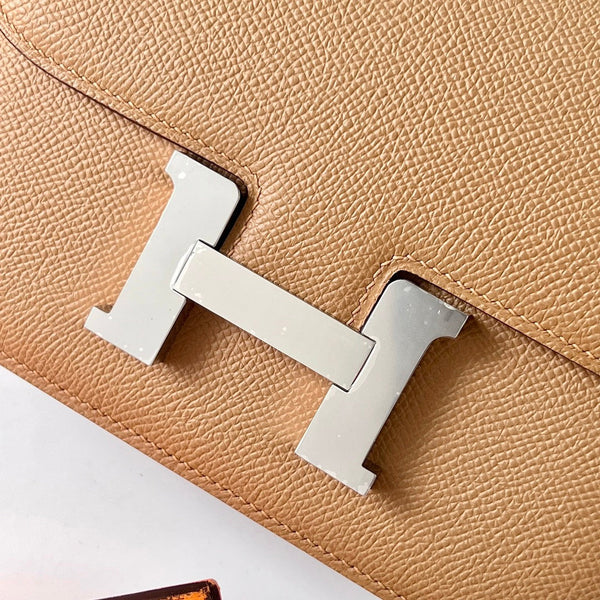 Borsa HM Constance Beige Scuro Epsom Hardware Argento