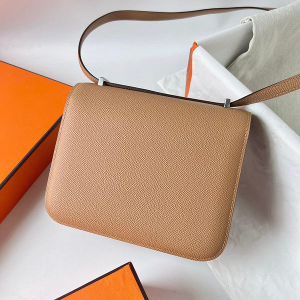 Borsa HM Constance Beige Scuro Epsom Hardware Argento