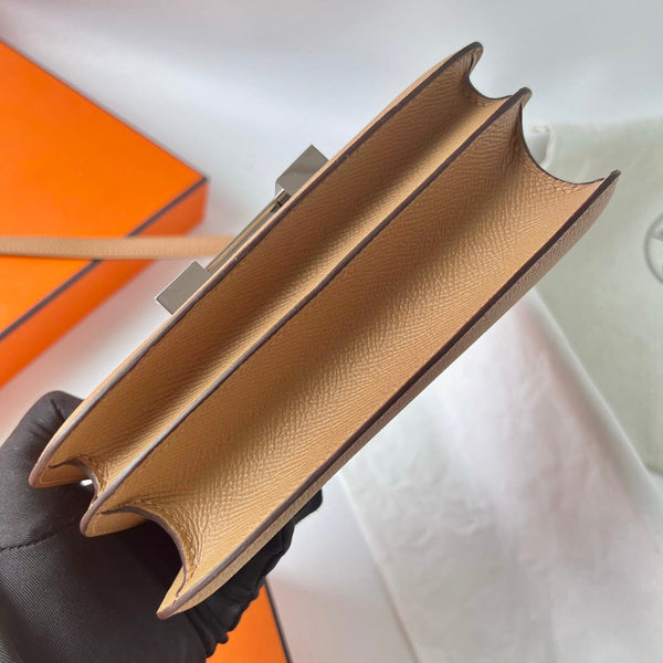 Borsa HM Constance Beige Scuro Epsom Hardware Argento