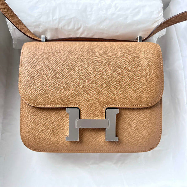 Borsa HM Constance Beige Scuro Epsom Hardware Argento