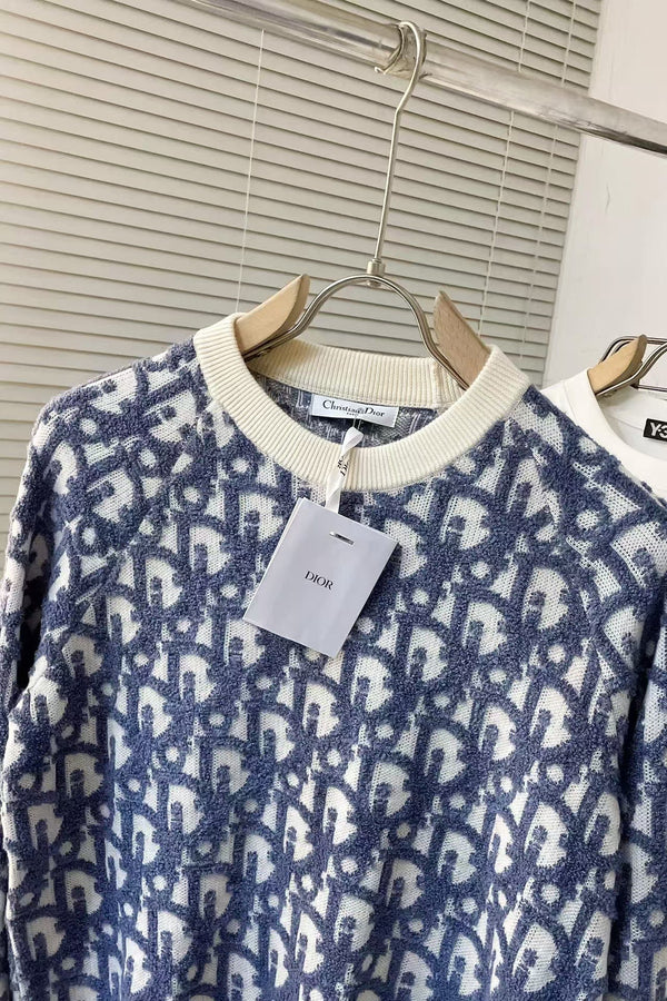 CD Oblique Sweater White Blue Wool