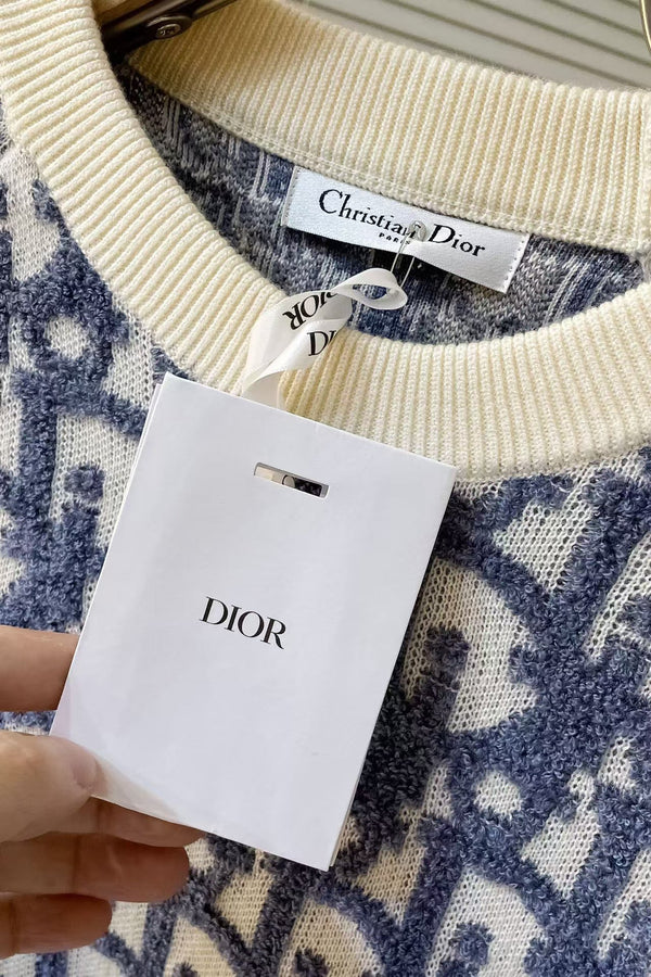 CD Oblique Sweater White Blue Wool