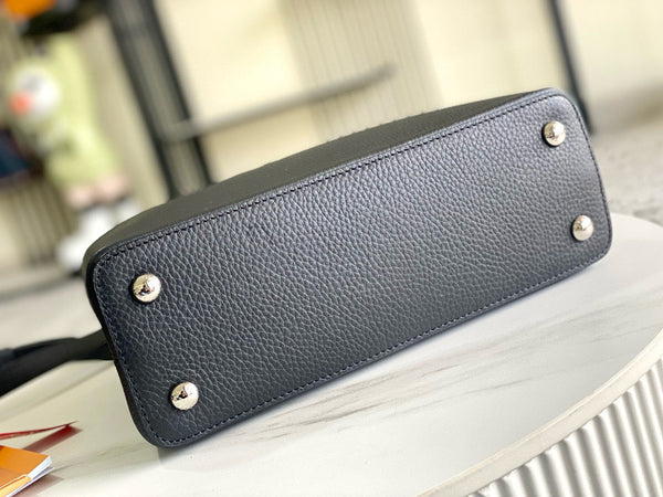 Borsa Capucines in pelle di vitello nera con manico superiore e serpente, versione migliore