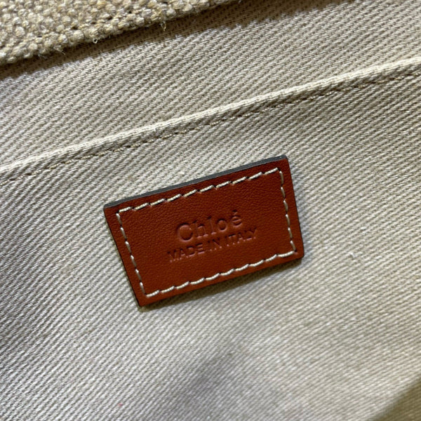 Chloe Woody tote bag 37cm in linen brown white