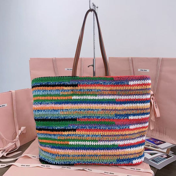 Miumiu Rainbow Woven Bag 40cm Super Heavy Cottton Handmade
