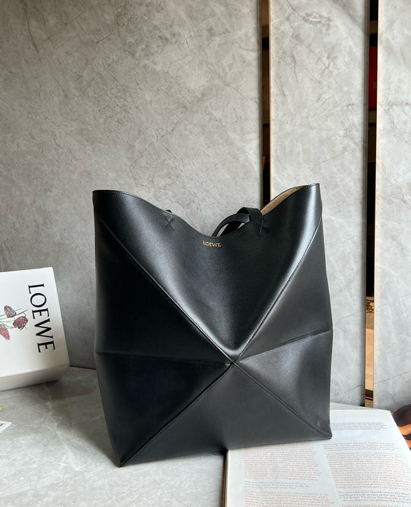 LOEW PUZZLE FOLD TOTE IBLACK SHINY CALFSKIN