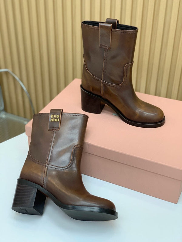 Miu Smoked Leather Booties