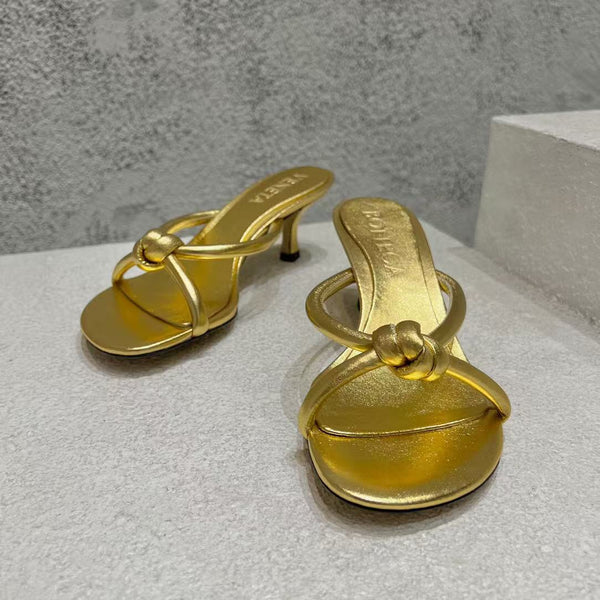BV Heeled Sandals Metallic Gold Lambskin