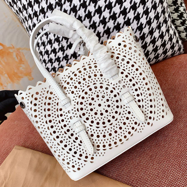 Alaia Mina 16 Bag White Vienne Wave Calfskin