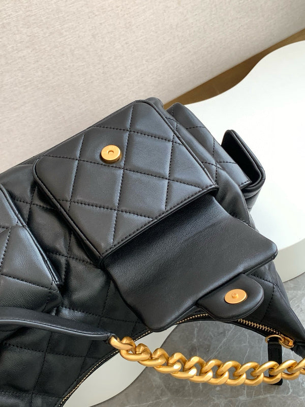 MAXI HOBO BAG 25 IN BLACK LAMBSKIN GOLD HARDWARE