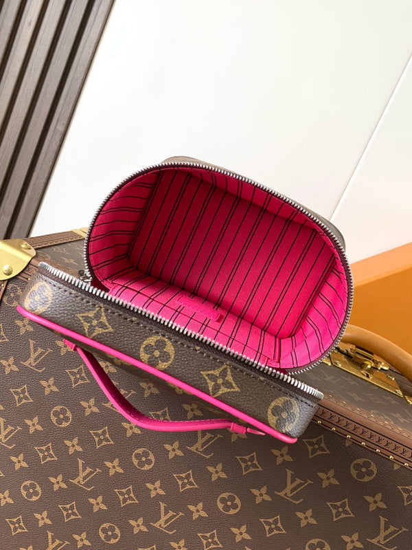 NICE MINI 20 TOILETRY POUCH IN ROSE RED MONOGRAM MACASSAR CANVAS