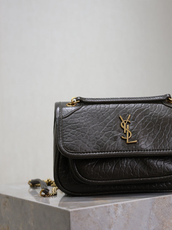 YSL Niki Bag 18cm Black Gold Sheepskin