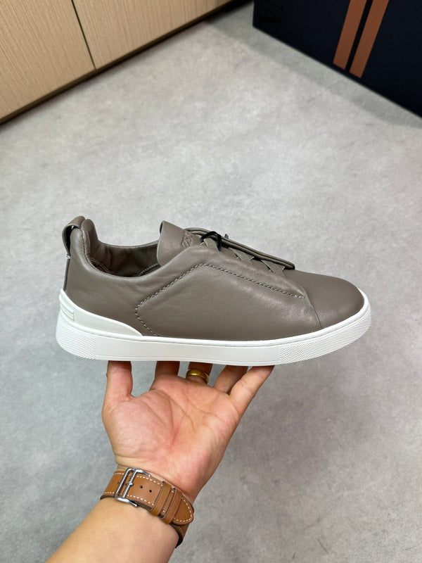 Zegna Triple Stitch Olive Green Leather sneakers