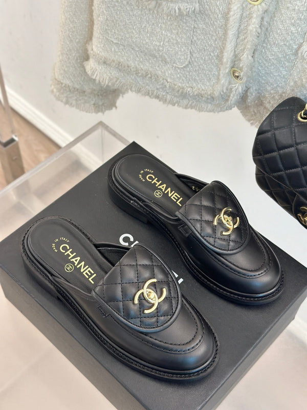 CC Mules 25 In Back with Gold Hardware Cowhide