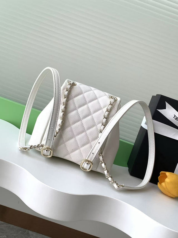 CC Backpack 17.5cm White Silver Grained Calfskin