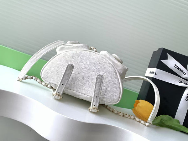 CC Backpack 17.5cm White Silver Grained Calfskin