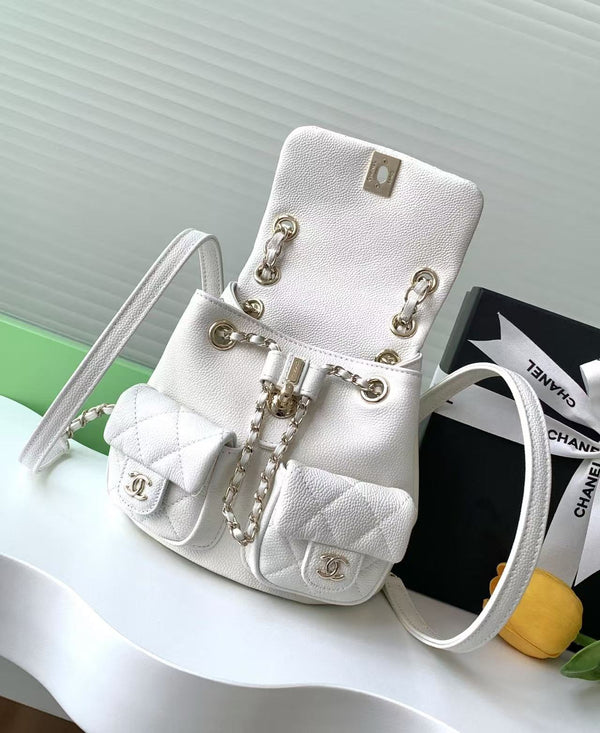 CC Backpack 17.5cm White Silver Grained Calfskin