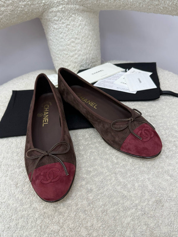 CC 25 Ballet Flat Chocolate Dark Red Suede