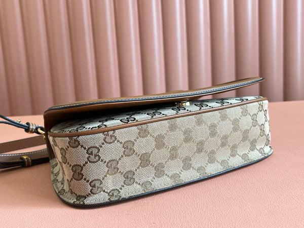 Gucci Blondie Medium 27cm Bag Brown Beige Leather Canvas