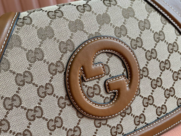 Gucci Blondie Medium 27cm Bag Brown Beige Leather Canvas