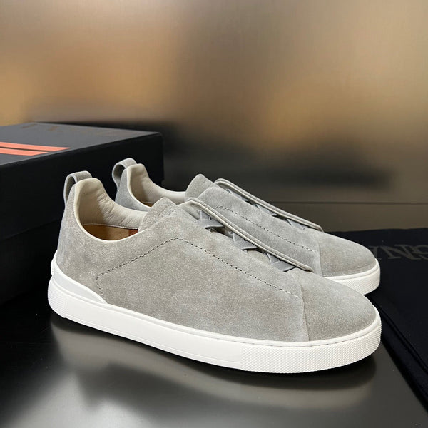 ABZegna Mélange Triple Stitch Gray Suede Sneakers