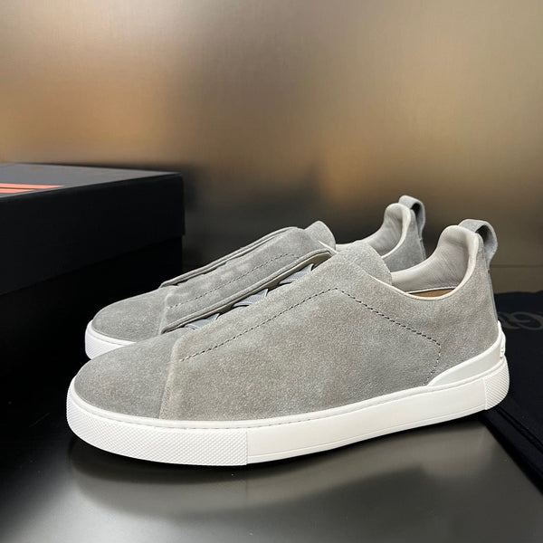 ABZegna Mélange Triple Stitch Gray Suede Sneakers
