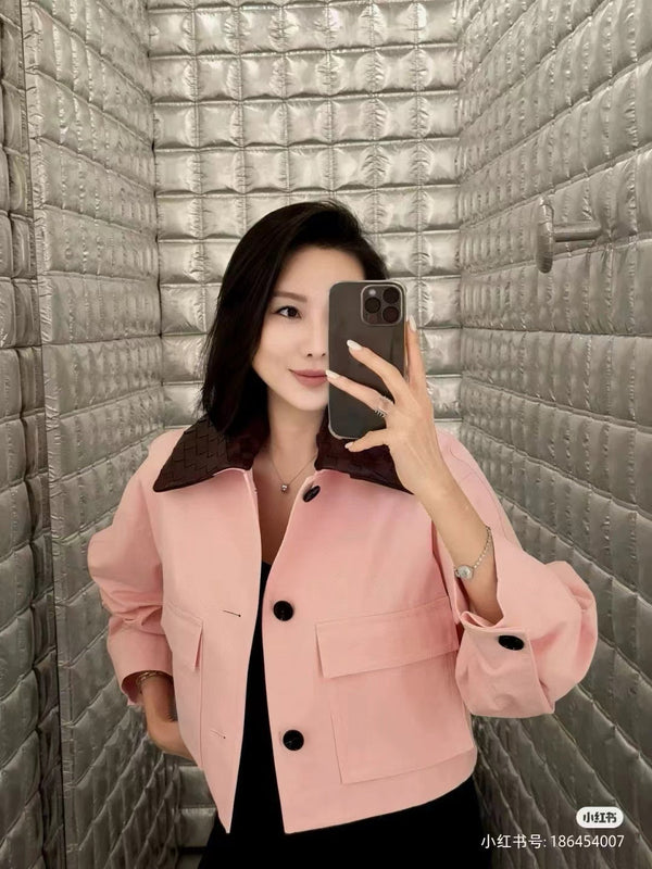 BV Twin Jacket in Camelia Pink Cotton and Lambskin