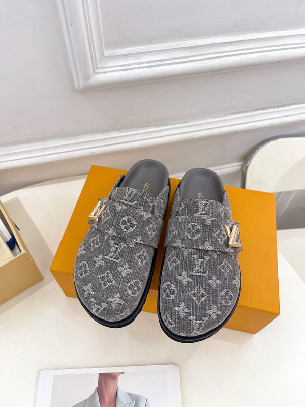 LV 25 Slipper Grey Canvas Cowhide 164659