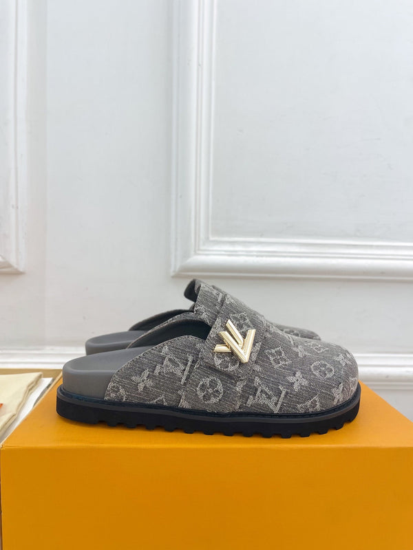 LV 25 Slipper Grey Canvas Cowhide 164659