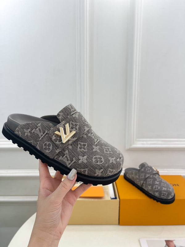 LV 25 Slipper Grey Canvas Cowhide 164659