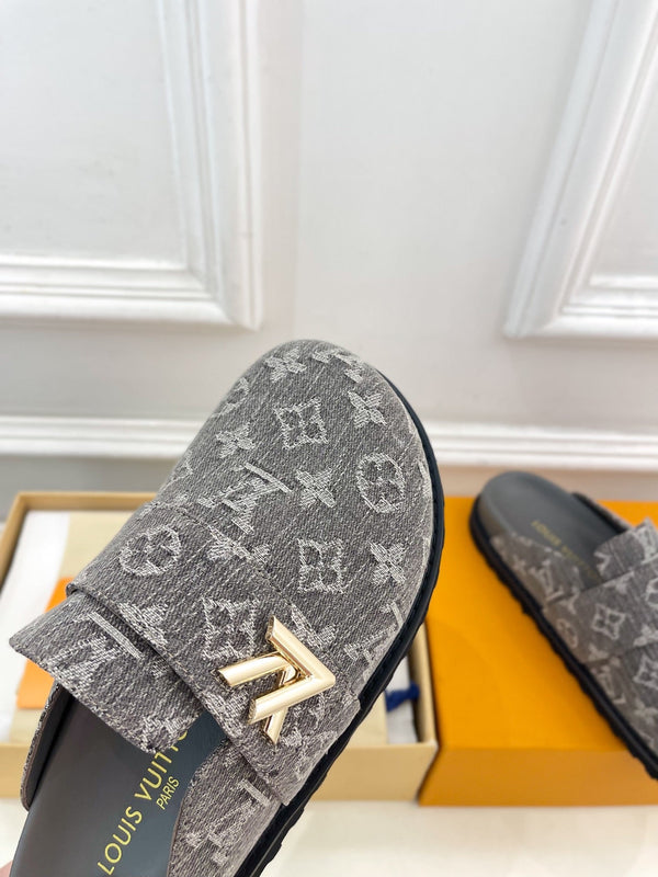 LV 25 Slipper Grey Canvas Cowhide 164659