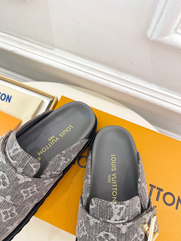 LV 25 Slipper Grey Canvas Cowhide 164659